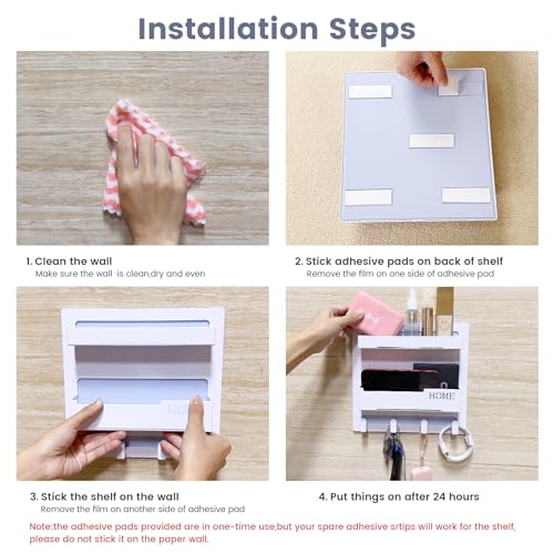 CHENYAOAI Floating Shelves for Bedside Shelf Accessories Organizer, Wall Mount Self Stick On, Cute Room Decor Aesthetic, Girls Room Decor, Cool Stuff For Bedroom Storage And Organization, Bedside Wall Organizer - Image 4
