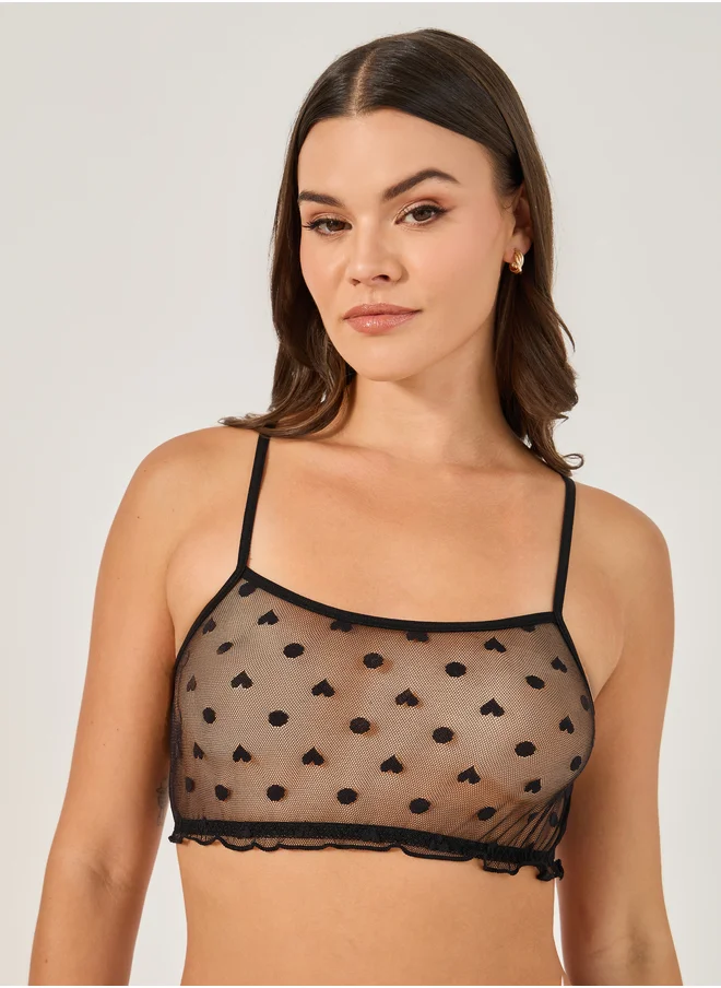 ستايلي Styli Patterned Mesh Bra and Boyshort Briefs Set