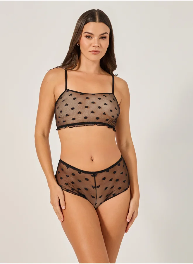 ستايلي Styli Patterned Mesh Bra and Boyshort Briefs Set