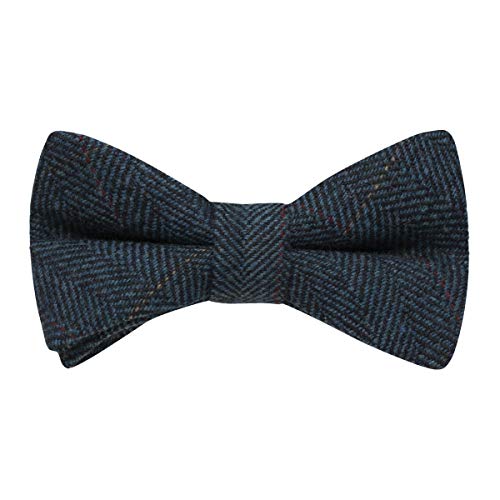 King & Priory Luxury Herringbone Denim Blue Tweed Bow Tie - Image 2