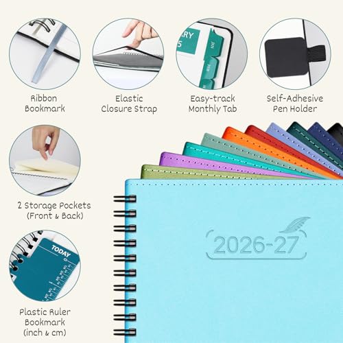 BEZEND Monthly Planner 2026-2027 (Spiral-7" x 9") 2 Year Calendar Book with Note Pages - Jan 26 to Dec 27-120 GSM Paper, Inner Pockets, Laminated Tabs, Vegan Leather Softcover - Red - Image 2