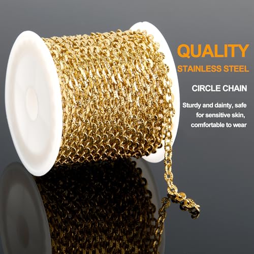 KYUNHOO 16.4 Feet Gold Chain for Jewelry Making Embossed Circle Chains on Spool Gold Plated Stainless Steel Chain Necklace with Lobster Clasps and Jump Rings for DIY Bracelet Earring - Image 3