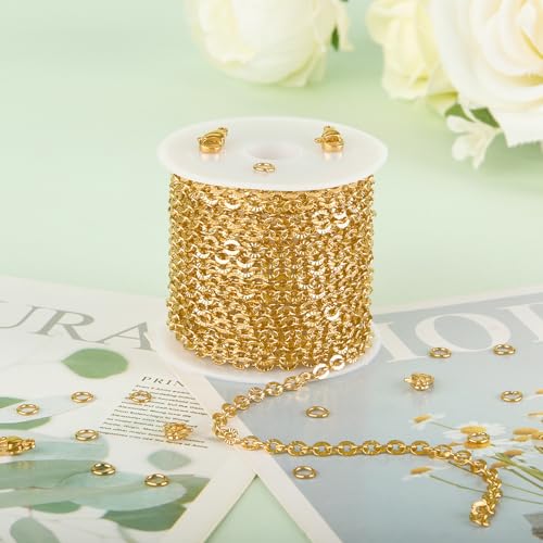 KYUNHOO 16.4 Feet Gold Chain for Jewelry Making Embossed Circle Chains on Spool Gold Plated Stainless Steel Chain Necklace with Lobster Clasps and Jump Rings for DIY Bracelet Earring - Image 5
