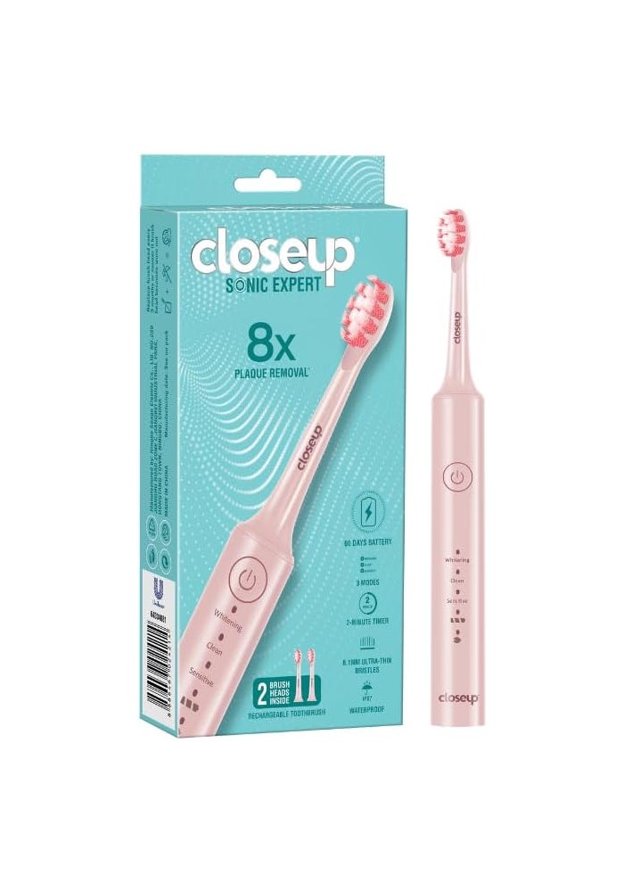 Closeup Sonic Expert Pink Rechargeable Toothbrush - Image 1