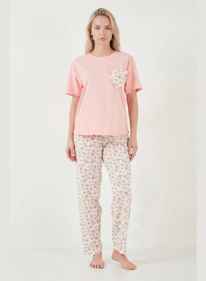 ليلا Lela Cotton Regular Fit Crew Neck Pajama Set with Pocket Details Women's Pajama Set 6091325