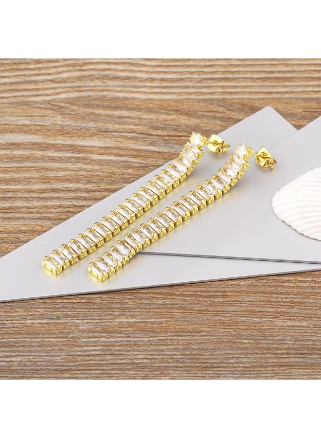 Luxuria Long baguette-style drop earrings with vertically arranged zircon stones. - Image 3