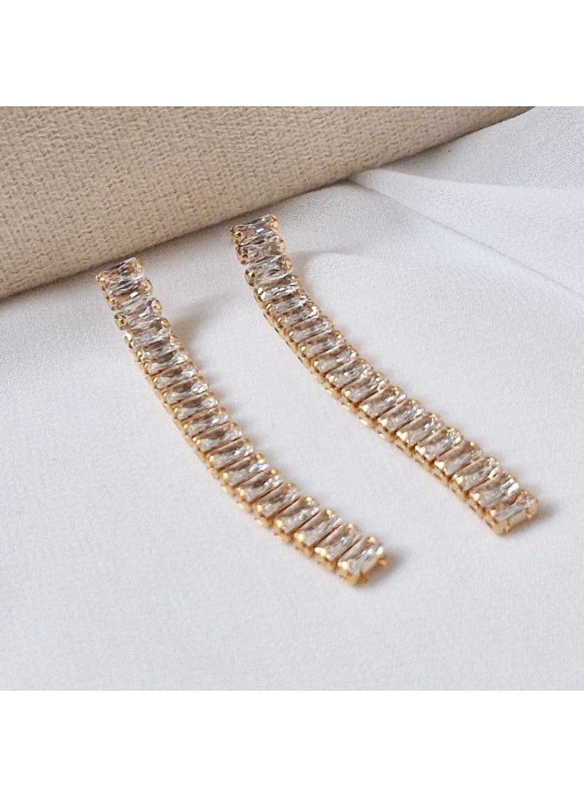 Luxuria Long baguette-style drop earrings with vertically arranged zircon stones. - Image 2