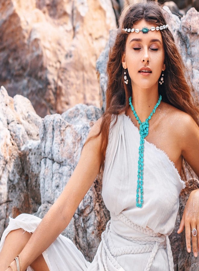 Glenmal 2 Pcs Turquoise Beaded Necklace for Women Turquoise Jewelry 47'' 14'' Long Endless Necklaces Multi Strand Layer Choker Knotted Stone Boho Western Homemade Jewelry - Image 2