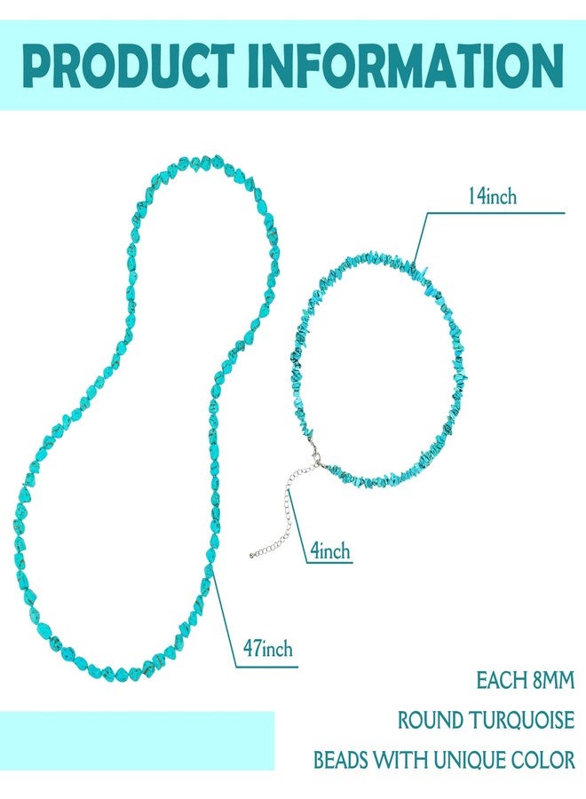 Glenmal 2 Pcs Turquoise Beaded Necklace for Women Turquoise Jewelry 47'' 14'' Long Endless Necklaces Multi Strand Layer Choker Knotted Stone Boho Western Homemade Jewelry - Image 3