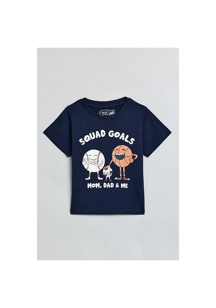 أر أند بي Graphic Print T-Shirt with Crew Neck and Short Sleeves