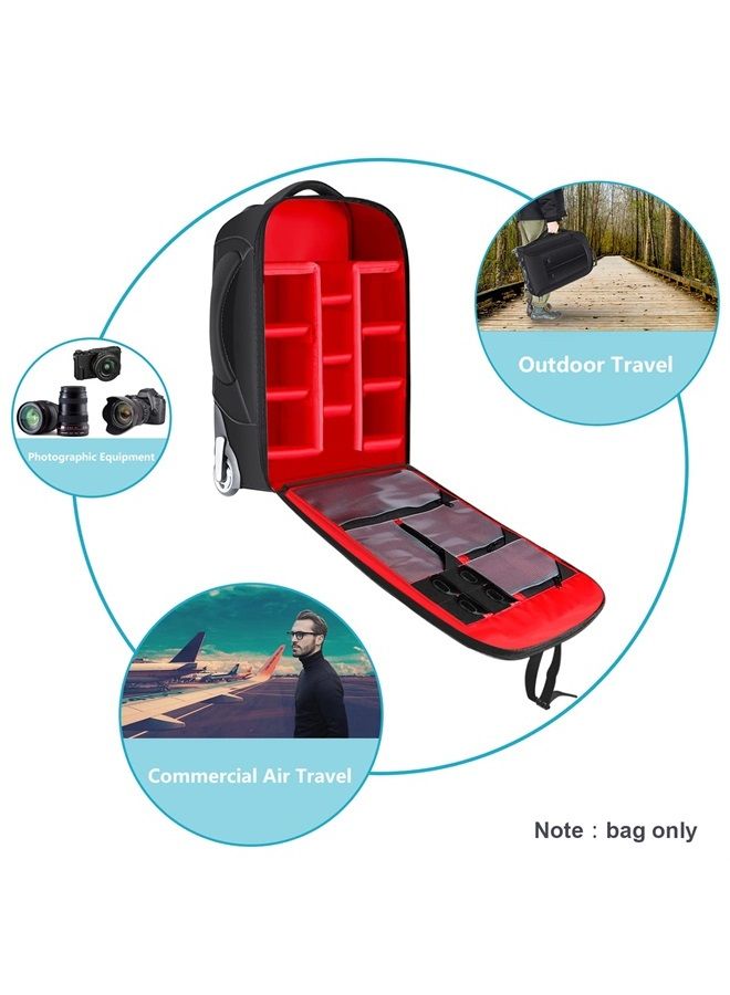 Neewer 2-in-1 Sliding Camera Backpack Suitcase Style Convertible with Double Handle, Shockproof with Removable Padded Compartments for SLR/DSLR Cameras Tripod Lenses (Black/Red) - Image 4