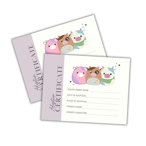 Lashicorn Stuffed Animal Squish Mellow Adoption Certificates | 50 pk 8.5x11” Paper Award Carrier Box Gift Card Care Kit for Kids Dragon Adoption Day - Image 1