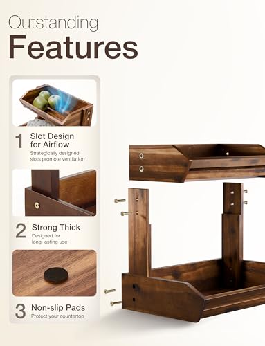 HOLANA Acacia 2 Tier Fruit Basket for Kitchen Counter Organizer Wooden Fruit Bowl Wooden Basket for Kitchen Counter Storage Vegetable Produce Storage Snack Organizer for Countertop Walnut - Image 3