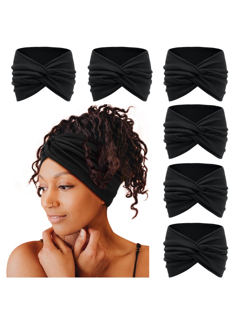 Tobeffect - Tobeffect Wide Headbands for Women, 7'' Extra Large Black Turban Headband Twisted Knot Hairband Hair Accessories, 6 Pack - Image 1