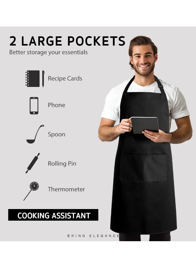 Syntus 2 Pack Adjustable Bib Apron Waterdrop Resistant with 2 Pockets Cooking Kitchen Aprons for Women Men Chef, Black - Image 4