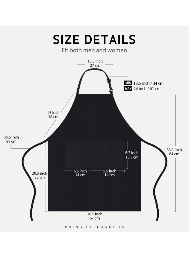 Syntus 2 Pack Adjustable Bib Apron Waterdrop Resistant with 2 Pockets Cooking Kitchen Aprons for Women Men Chef, Black - Image 2