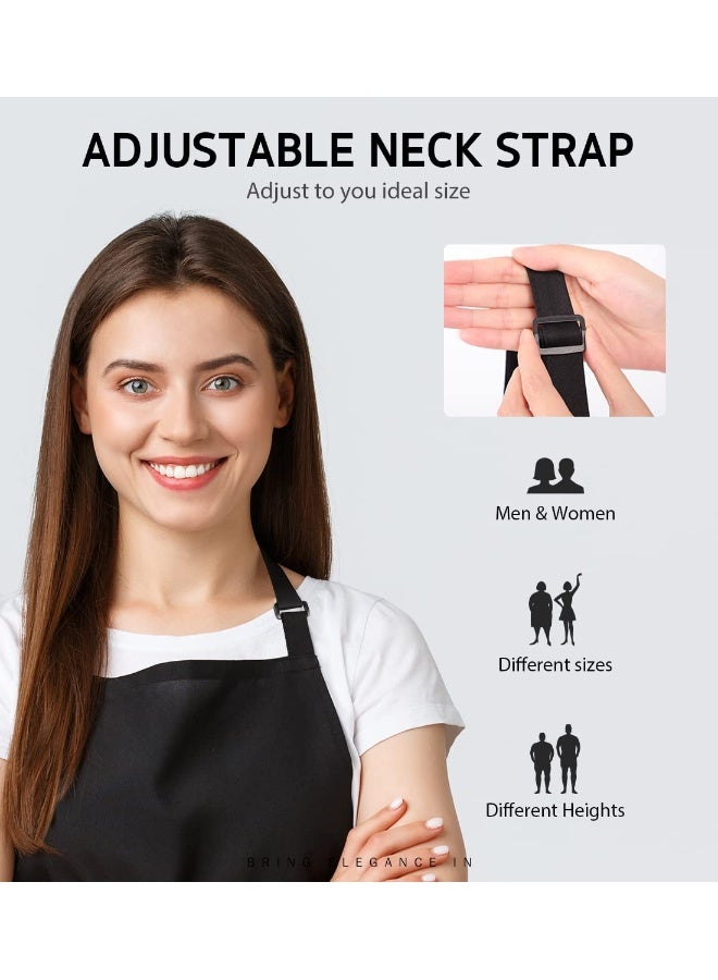 Syntus 2 Pack Adjustable Bib Apron Waterdrop Resistant with 2 Pockets Cooking Kitchen Aprons for Women Men Chef, Black - Image 5