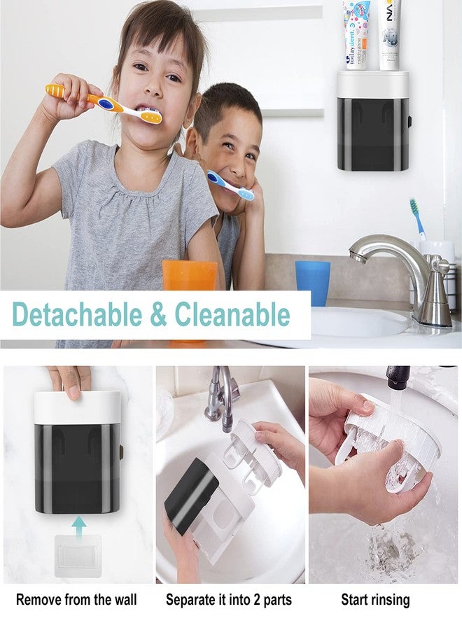 GFWARE Toothbrush Holder Toothpaste Dispenser Wall Mounted with Cover, 4 Slots Tooth Brush Storage Organizer with Automatic Kids Toothpaste Squeezers for Shower Bathroom Black - Image 4