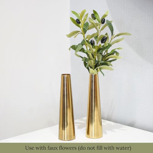BEHOMA Golden Metal Slim Cone Flower Vase for Home & Office Décor | Table Decorative Flower Pot for Living Room, Dining Table | Gift for Birthday & Anniversary | Set of 2 (8") (Flower Not Included) - Image 2