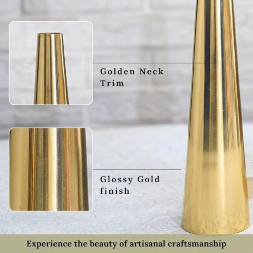 BEHOMA Golden Metal Slim Cone Flower Vase for Home & Office Décor | Table Decorative Flower Pot for Living Room, Dining Table | Gift for Birthday & Anniversary | Set of 2 (8") (Flower Not Included) - Image 4