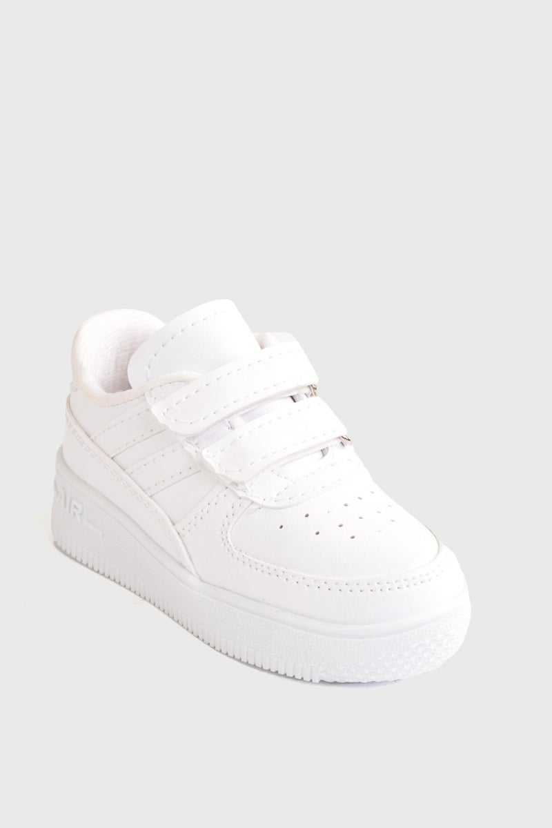 ModaOnn Casual Unisex Kids Striped White Sneaker Velcro Lightweight Comfortable Sports Shoes  - Image 1