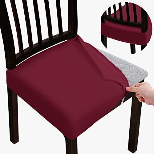 BRIDA Stretchable Floral Geometric Printed Dining Chair Seat Covers Elastic Chair Seat Case Protector, Slipcovers (Plain Maroon, 4 Seat Cover) - Image 1
