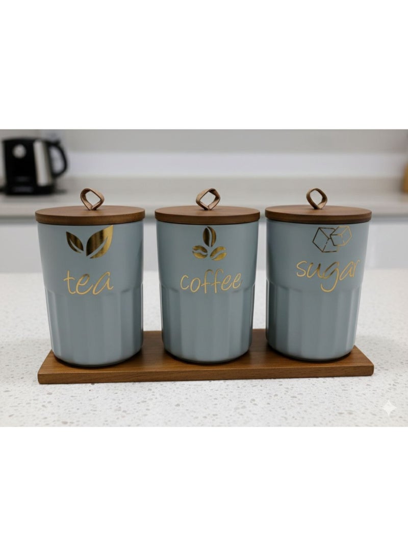 طقم كوفي 3 قطع غطاء وقاعده خشب - Image 1