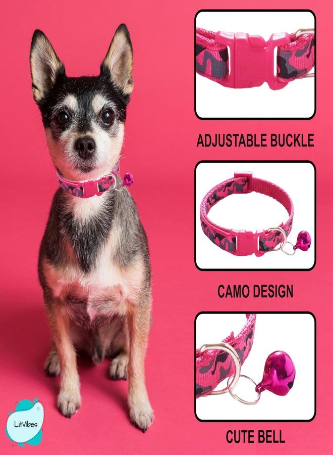 Litvibes Cat Collar with Bell,Kitten and Small Dogs Soft Adjustable Collar,Safe,Breakaway for Cats and Puppies - Dark Pink (CAMO Design) - Image 5