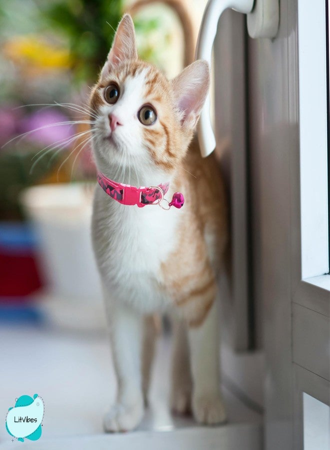Litvibes Cat Collar with Bell,Kitten and Small Dogs Soft Adjustable Collar,Safe,Breakaway for Cats and Puppies - Dark Pink (CAMO Design) - Image 4