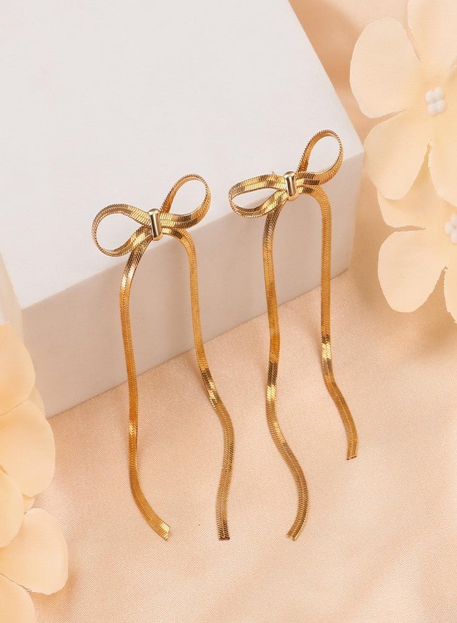 DAYANEY Bow Earrings for Women, Gold/Silver Drop Dangle Tassel Rhinestone Ribbon Stud Earrings as Wedding Earrings for Brides, Bow Jewelry as Wedding Prom Jewelry Statement Earrings for Women, Medium - Image 3