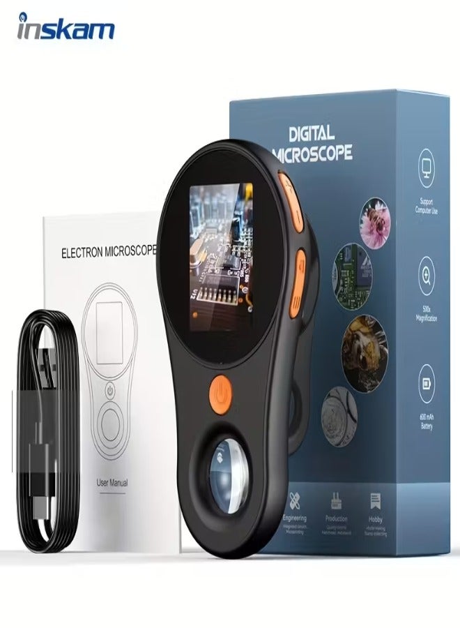 INSKAM 500X Portable Handheld Digital Microscope – 2MP Camera, 2-Inch IPS Screen, Dual Battery & USB Power, Photo & Video Capture, PC Compatible – For Scientific Research, Electronics, Jewelry, and Maintenance - Black - Image 1