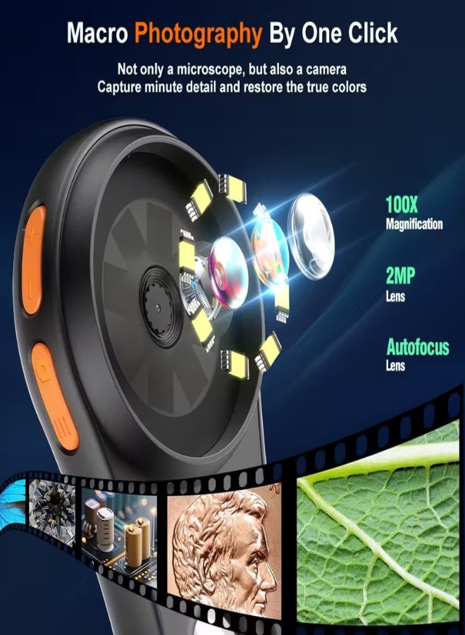 INSKAM 500X Portable Handheld Digital Microscope – 2MP Camera, 2-Inch IPS Screen, Dual Battery & USB Power, Photo & Video Capture, PC Compatible – For Scientific Research, Electronics, Jewelry, and Maintenance - Black - Image 4