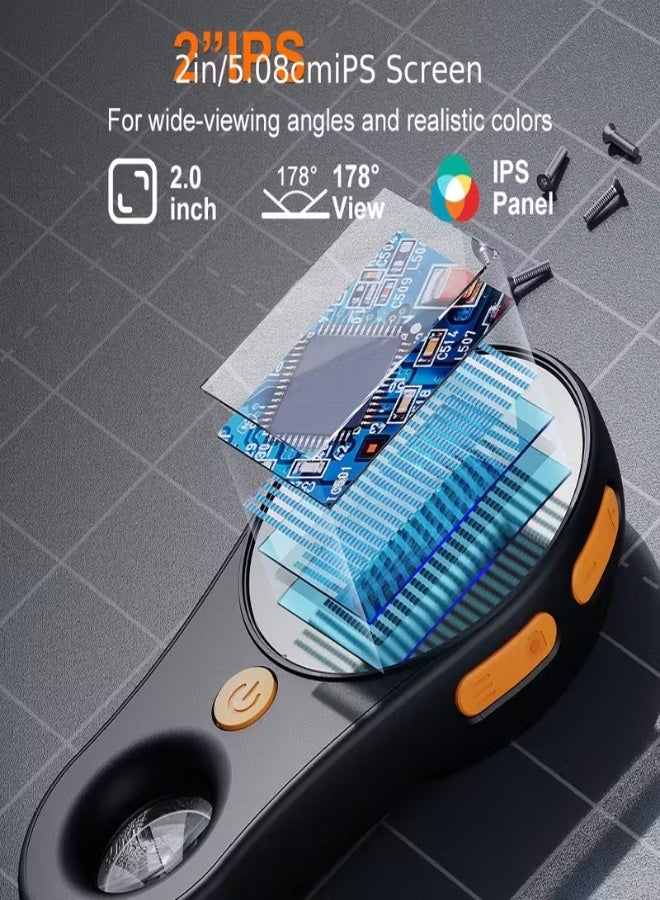 INSKAM 500X Portable Handheld Digital Microscope – 2MP Camera, 2-Inch IPS Screen, Dual Battery & USB Power, Photo & Video Capture, PC Compatible – For Scientific Research, Electronics, Jewelry, and Maintenance - Black - Image 3