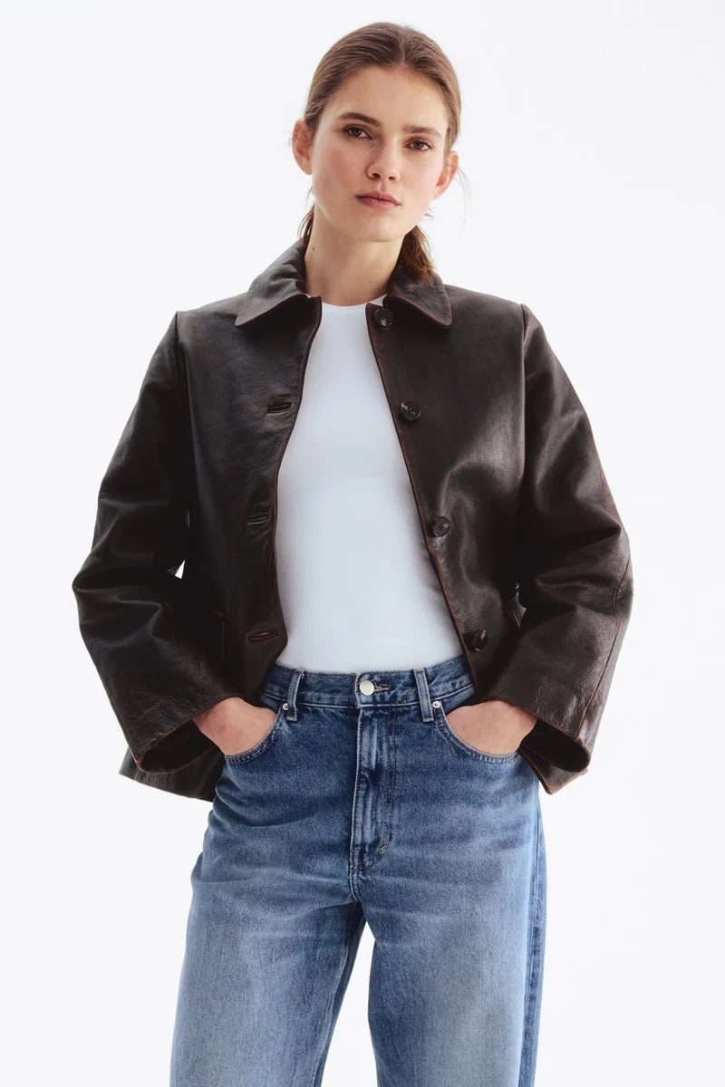 اتش اند ام جاكيت من الجلد