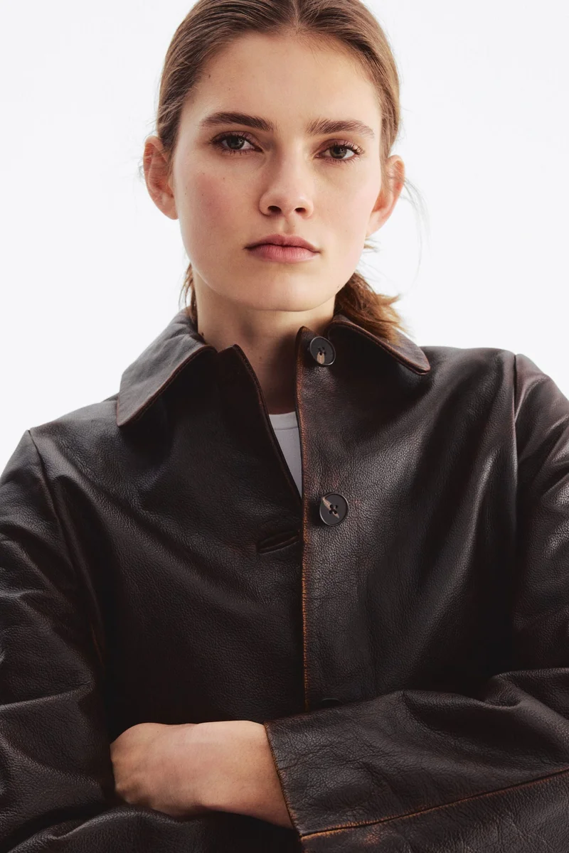 اتش اند ام جاكيت من الجلد