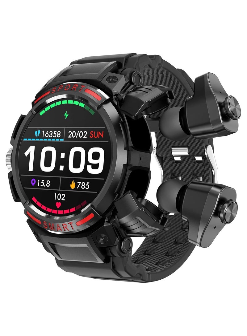 AROAQ GT100 2 in 1 Smartwatch with TWS Earbuds 1.43 Inch 128MB Round Waterproof Music MP3 Speaker NFC Smart Watch Bluetooth Headphones Health Monitor Sports Fitness Tracker  - Image 1