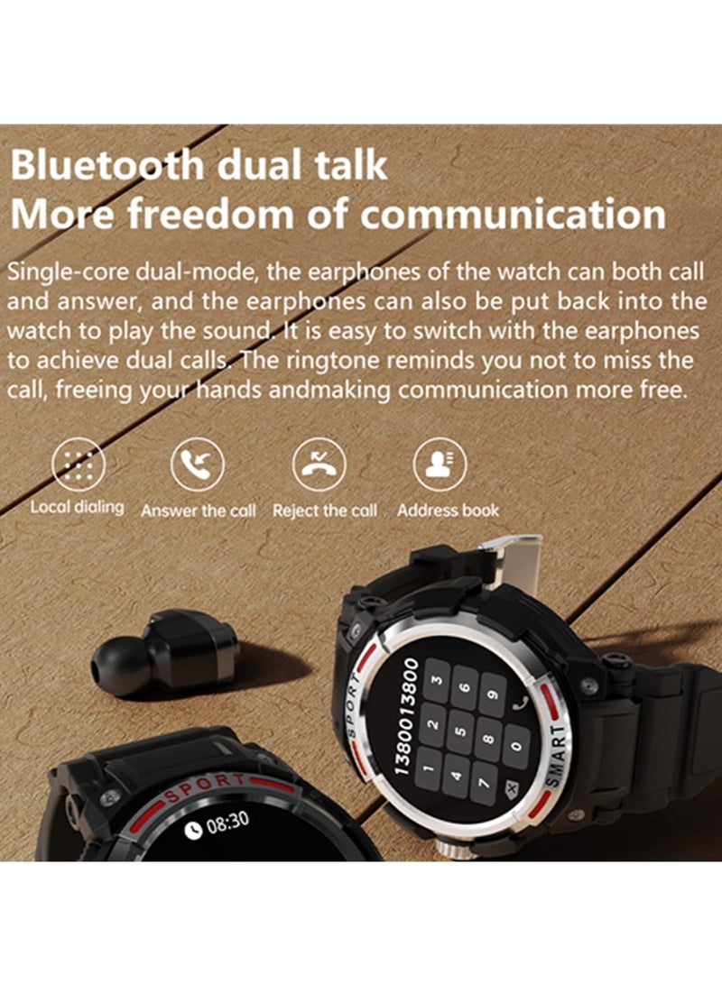 AROAQ GT100 2 in 1 Smartwatch with TWS Earbuds 1.43 Inch 128MB Round Waterproof Music MP3 Speaker NFC Smart Watch Bluetooth Headphones Health Monitor Sports Fitness Tracker  - Image 3