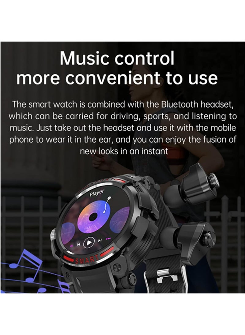 AROAQ GT100 2 in 1 Smartwatch with TWS Earbuds 1.43 Inch 128MB Round Waterproof Music MP3 Speaker NFC Smart Watch Bluetooth Headphones Health Monitor Sports Fitness Tracker  - Image 5