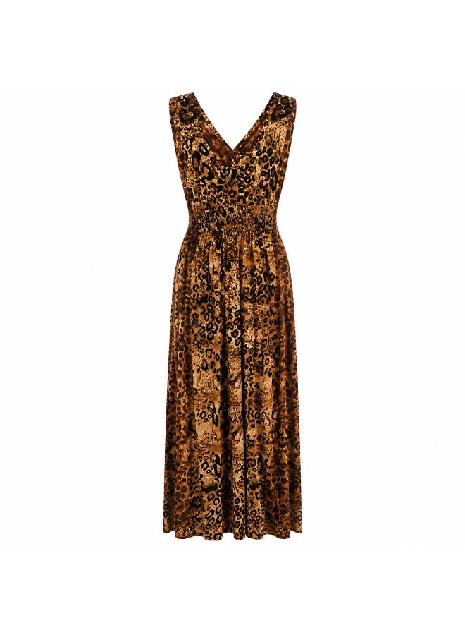 Women's Leopard Print Sleeveless V-Neck Smocked Waist Maxi Dress - Image 2