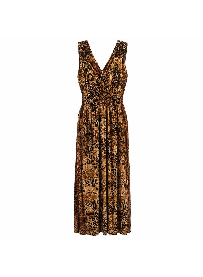 Women's Leopard Print Sleeveless V-Neck Smocked Waist Maxi Dress - Image 1