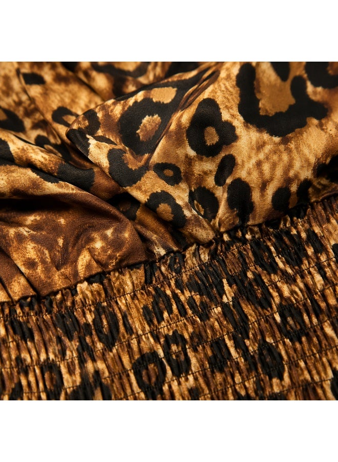 Women's Leopard Print Sleeveless V-Neck Smocked Waist Maxi Dress - Image 5