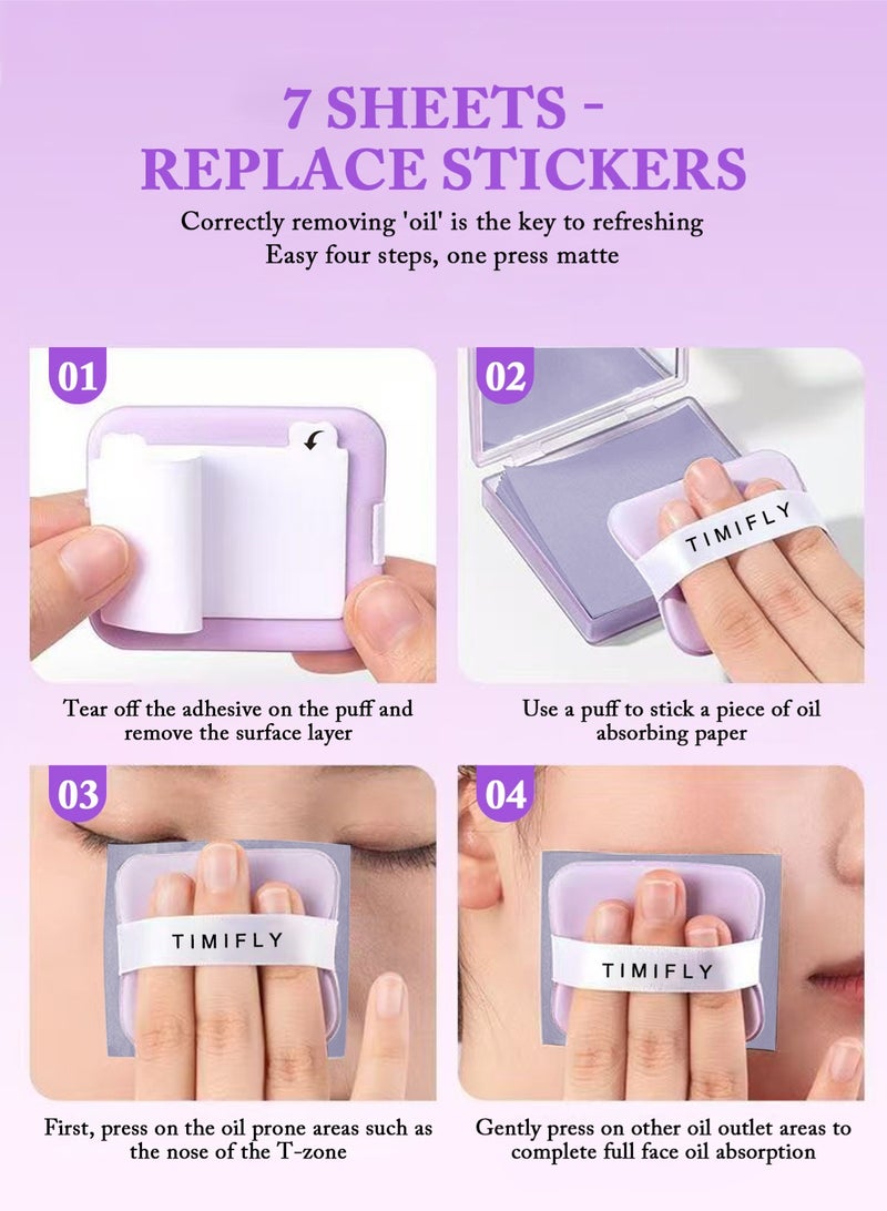 Timifly Oil Blotting Sheets for Face, 200 Counts Lavendar Blotting Paper For Oily Skin with Portable Mirror Case & Makeup Puff, Oil Absorbing Sheets For Face - Image 5