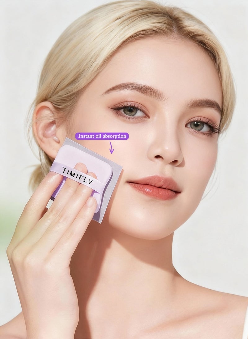 Timifly Oil Blotting Sheets for Face, 200 Counts Lavendar Blotting Paper For Oily Skin with Portable Mirror Case & Makeup Puff, Oil Absorbing Sheets For Face - Image 2