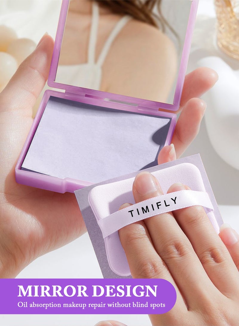 Timifly Oil Blotting Sheets for Face, 200 Counts Lavendar Blotting Paper For Oily Skin with Portable Mirror Case & Makeup Puff, Oil Absorbing Sheets For Face - Image 4