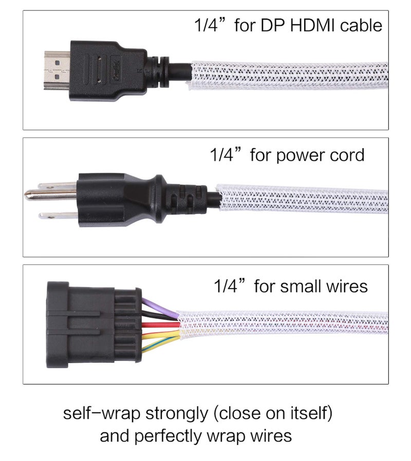 Alex Tech 10ft - 1/4 inch Cord Protector Wire Loom Tubing Cable Sleeve Split Sleeving for USB Cable Power Cord Audio Video Cable - Protect Cat from Chewing Cords - White - Image 3