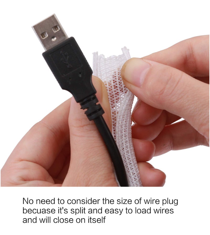 Alex Tech 10ft - 1/4 inch Cord Protector Wire Loom Tubing Cable Sleeve Split Sleeving for USB Cable Power Cord Audio Video Cable - Protect Cat from Chewing Cords - White - Image 2