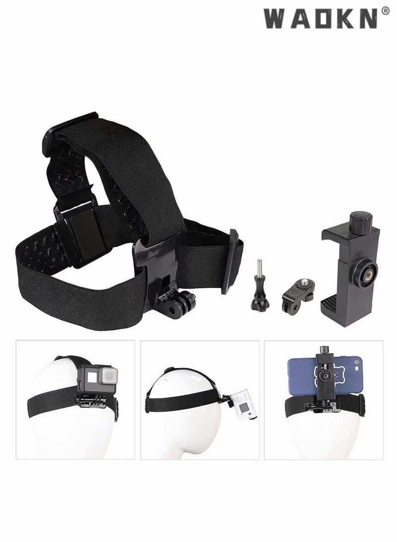 WAOKN Head-Mounted Mobile Phone Holder, Head Strap Holder Kit, First-Person View Video Shooting Bracket with Phone Clip(4"-7"), for Filming Video Compatible for iPhone Smartphones and Action Camera - Image 1