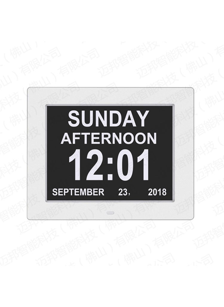Generic 8-Inch Digital Clock Frame Electronic Elderly Timepiece White 