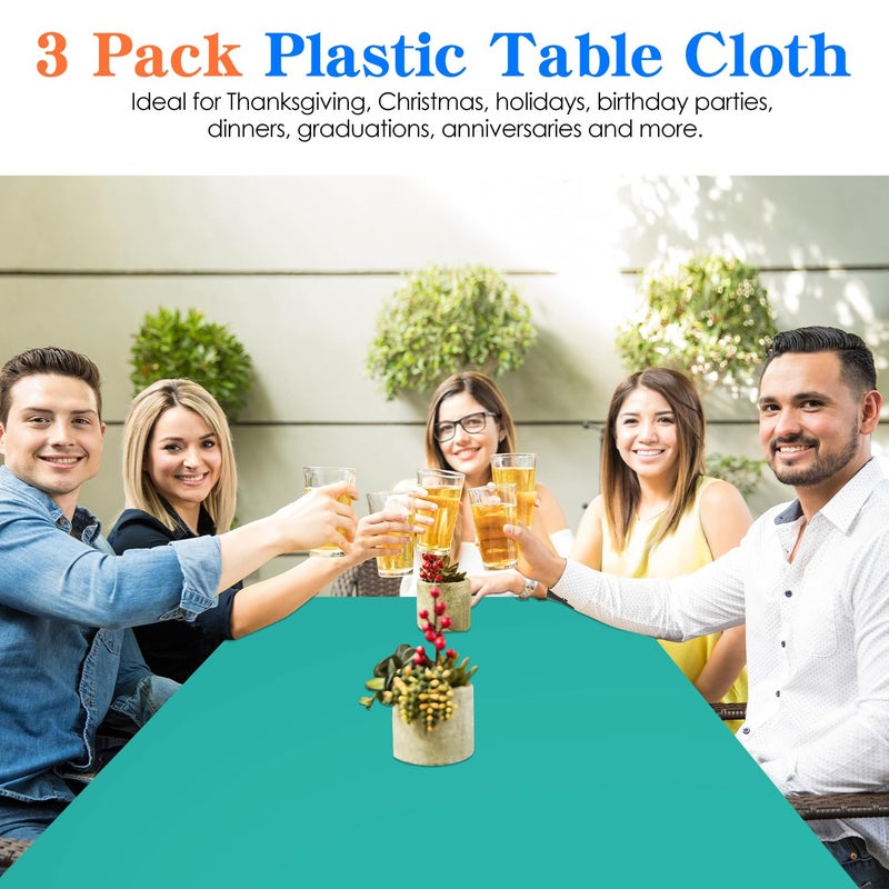 YSYJ 3 Pack Teal Plastic Tablecloth Disposable Rectangular Table Cloth 54 x 108 Inch Table Cover for Parties - Image 3