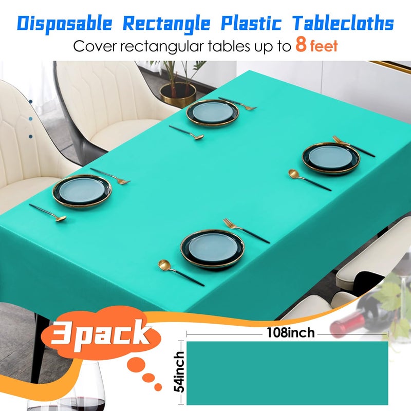 YSYJ 3 Pack Teal Plastic Tablecloth Disposable Rectangular Table Cloth 54 x 108 Inch Table Cover for Parties - Image 1